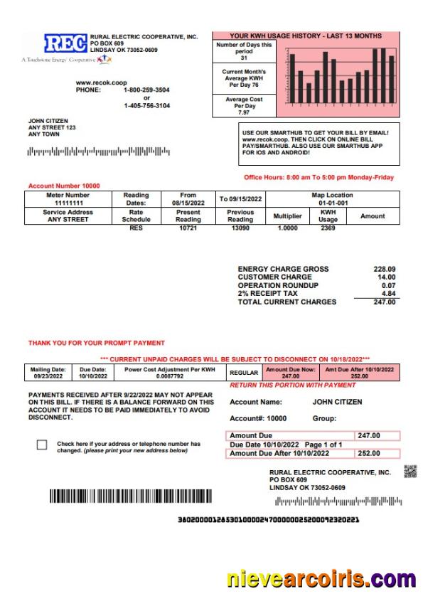USA Rural Electric Cooperative utility bill
